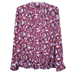 Halogen Maroon Floral Print Surplice Neck Faux Wrap Top Size XLP Petite